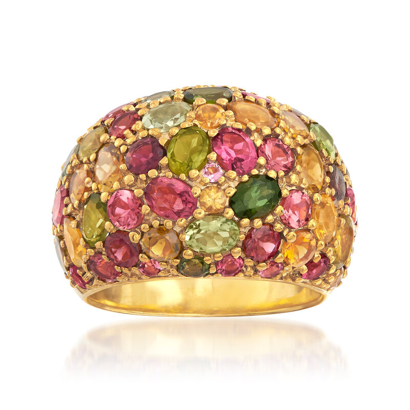 6.02 ct. t.w. Multicolor Tourmaline Dome Ring in 18kt Yellow Gold Over Sterling Silver image number 0