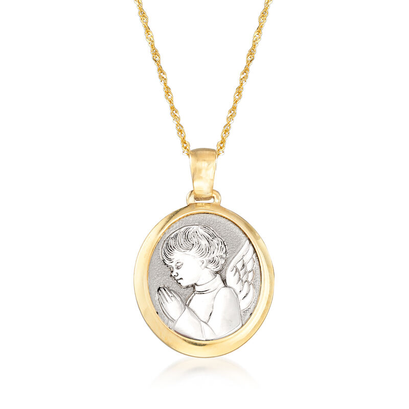 Italian 14kt Two-Tone Gold Guardian Angel Adjustable Pendant Necklace image number 0