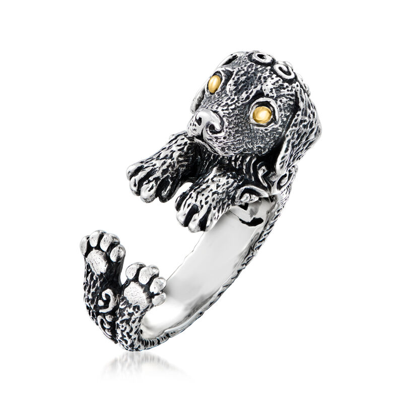 Sterling Silver Bali-Style Dog Wrap Ring with 18kt Yellow Gold image number 2