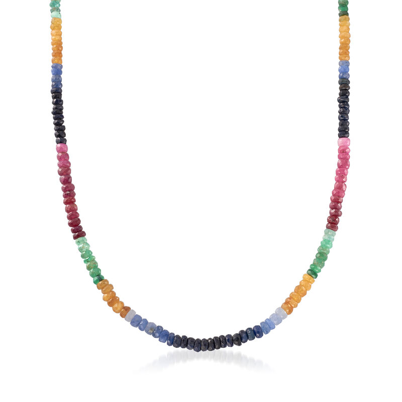 Multi-Gem Rondelle Bead Necklace with Sterling Silver image number 0