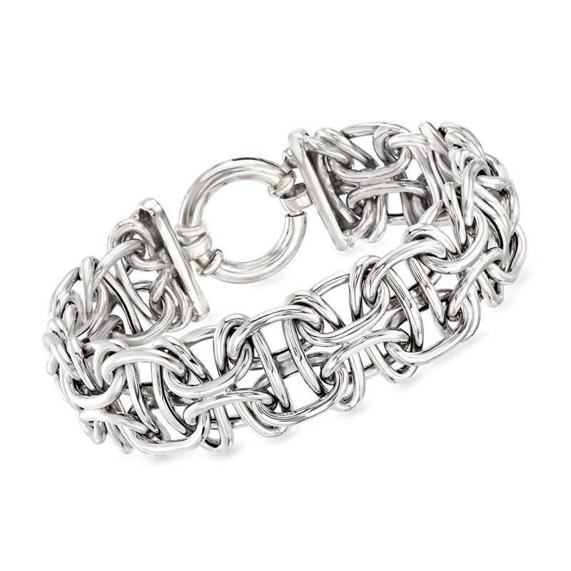Sterling Silver Alternating-Link Bracelet. 7&quot; image number 0