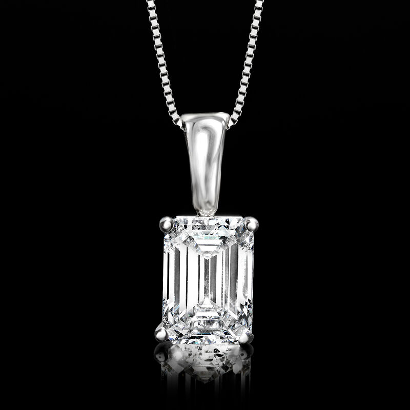 2.00 Carat Emerald-Cut Lab-Grown Diamond Pendant Necklace in 14kt White Gold. 18&quot; image number 2