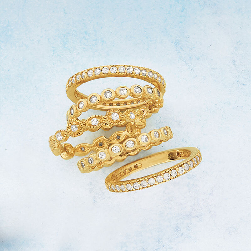 2.50 ct. t.w. CZ Jewelry Set: Five Eternity Bands in 18kt Gold Over Sterling image number 4