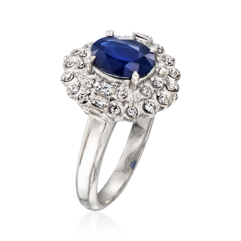 C. 2000 Vintage 1.65 Carat Sapphire Ring with .39 ct. t.w. Diamonds in Platinum. Size 7.5 image number 2