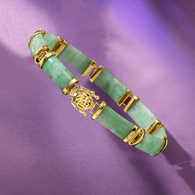 Jade "Good Fortune" Bracelet in 18kt Gold Over Sterling. 6.5" image number 3