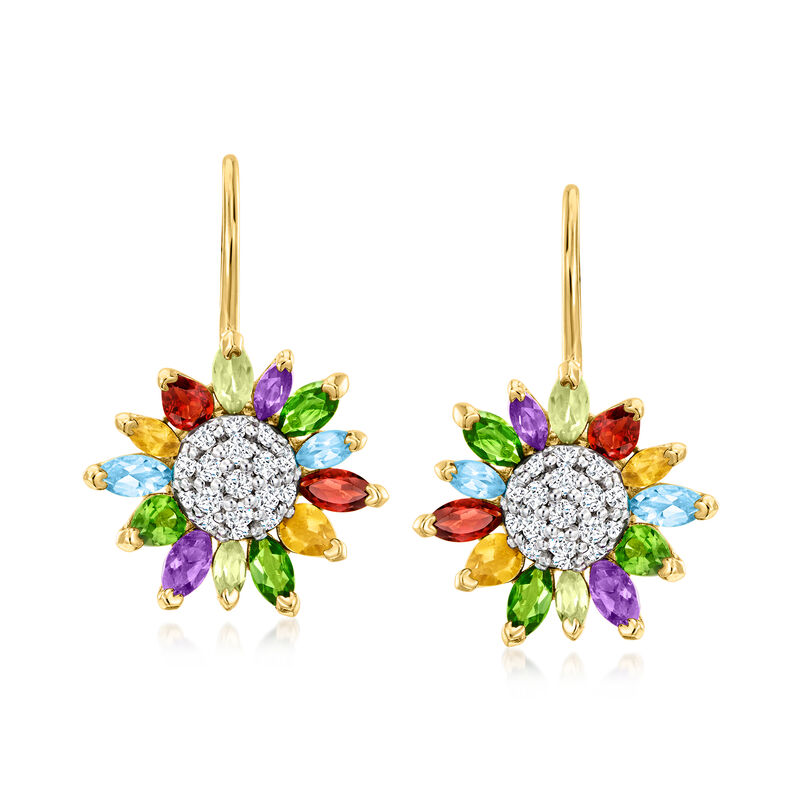 4.40 ct. t.w. Multi-Gemstone Flower Drop Earrings in 18kt Gold Over Sterling image number 0