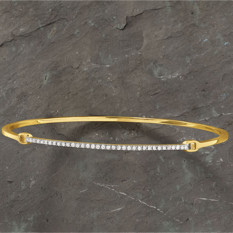 .25 ct. t.w. Diamond Bar Bangle Bracelet in Sterling Silver and 18kt Yellow Gold Over Sterling Silver image number 3
