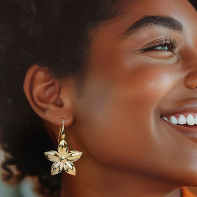 Italian 18kt Gold Over Sterling Flower Drop Earrings