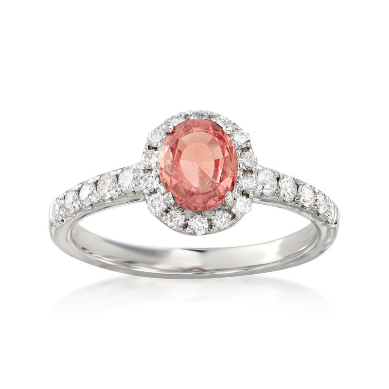 1.00 Carat Pink Sapphire and .45 ct. t.w. Diamond Halo Ring in 14kt White Gold image number 0