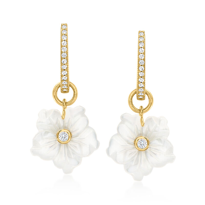 Mother-of-Pearl and .77 ct. t.w. White Topaz Removable Flower Hoop Drop Earrings in 18kt Gold Over Sterling  image number 0