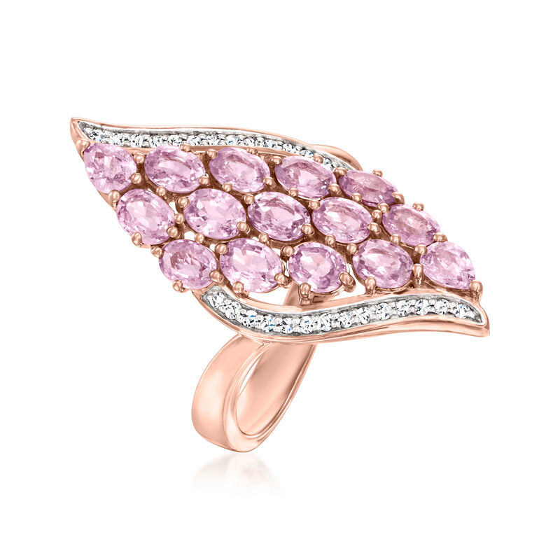 3.10 ct. t.w. Pink Sapphire and .15 ct. t.w. Diamond Swirl Ring in 18kt Rose Gold Over Sterling Silver. Size 7 image number 2