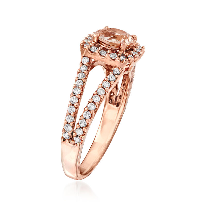 .80 Carat Morganite and .48 ct. t.w. Diamond Ring in 14kt Rose Gold image number 2