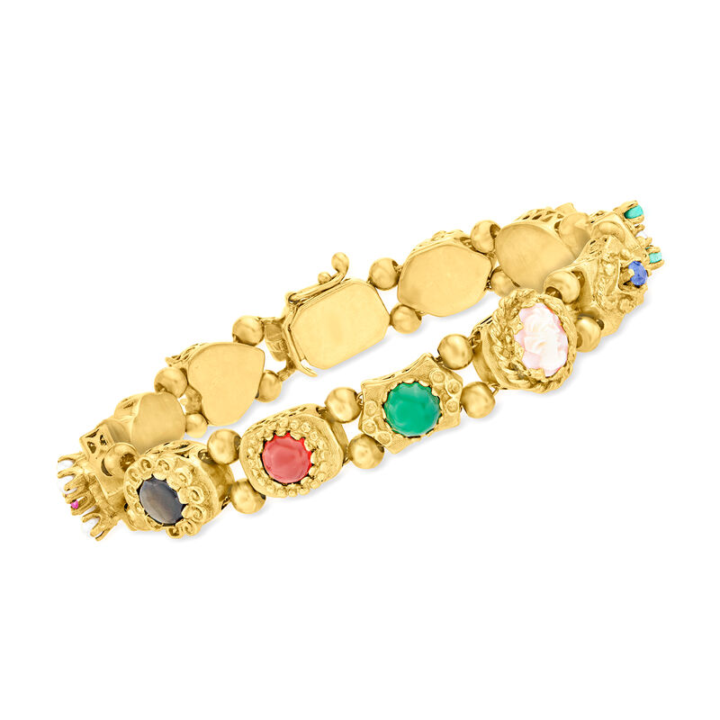 C. 1970 Vintage 1.84 ct. t.w. Multi-Gemstone Slide Charm Bracelet in 14kt Yellow Gold image number 0