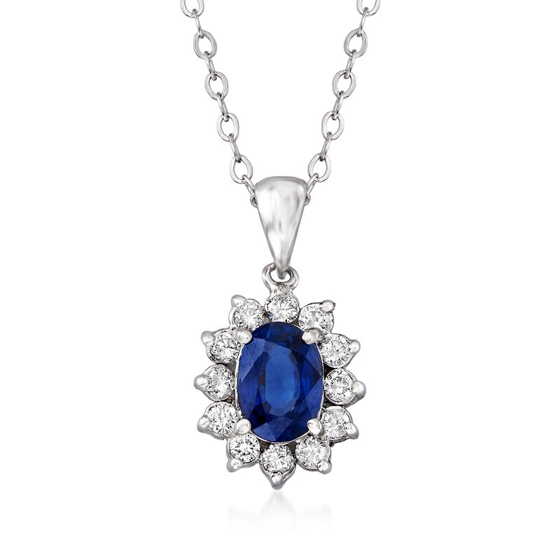 C. 1980 Vintage 1.04 Carat Sapphire and .25 ct. t.w. Diamond Frame Necklace in 14kt and 18kt White Gold. 18&quot; image number 0
