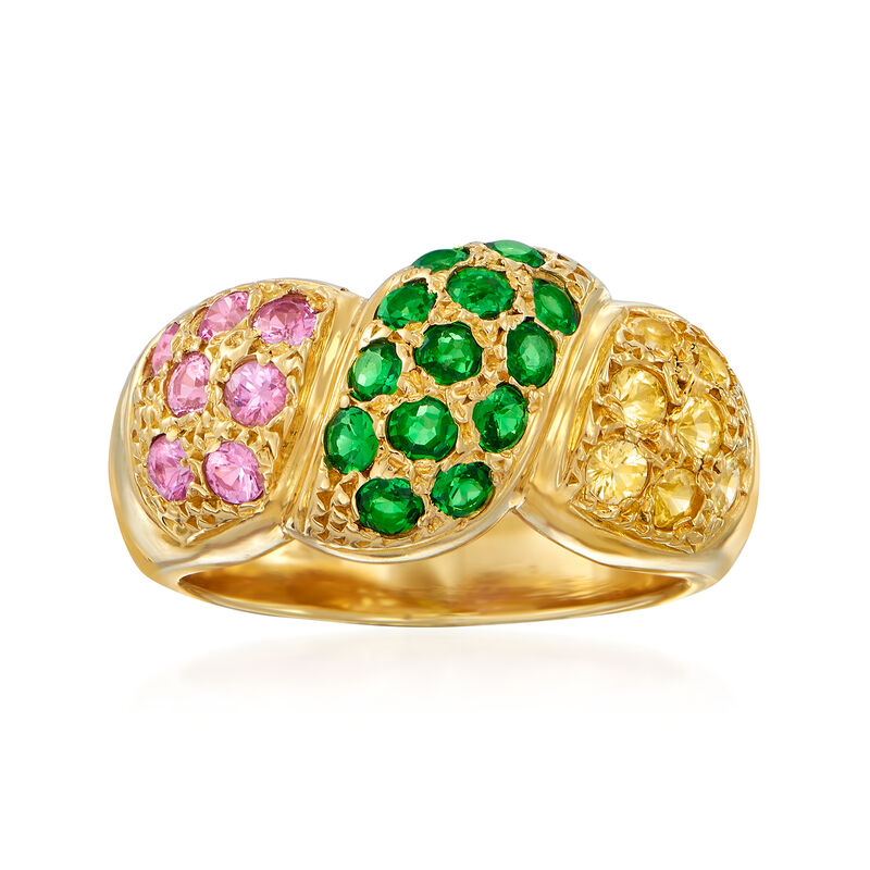 C. 1990 Vintage 75.00 ct. t.w. Tsavorite and 1.30 ct. t.w. Multicolored Sapphire Ring in 18kt Yellow Gold image number 0