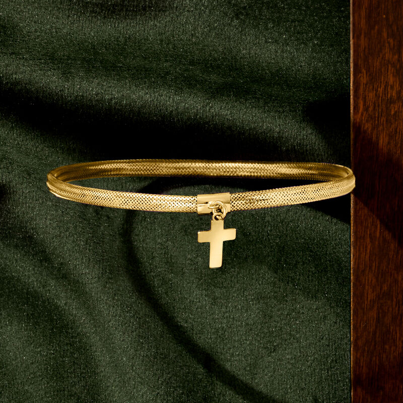Italian 14kt Yellow Gold Cross Charm Mesh Bracelet image number 2