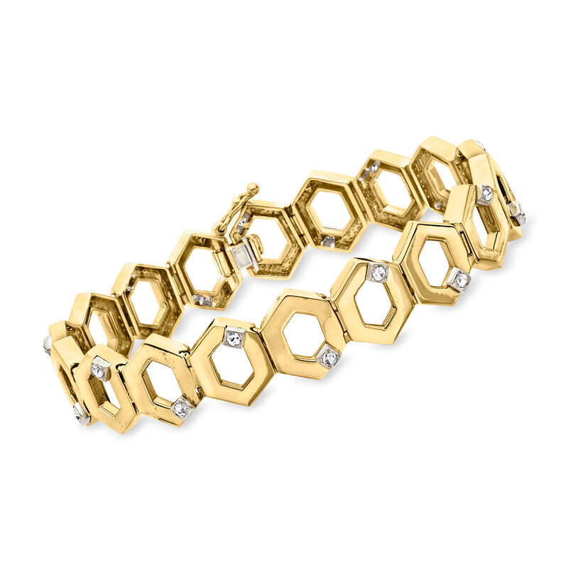 C. 2000 Vintage Jose Hess .27 ct. t.w. Diamond Geometric-Link Bracelet in 14kt Yellow Gold. 7.25&quot; image number 0