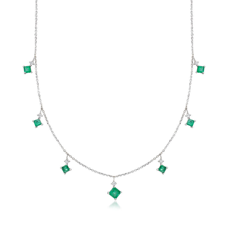 1.80 ct. t.w. Emerald Necklace with .16 ct. t.w. Diamonds in 14kt White Gold. 16&quot; image number 1