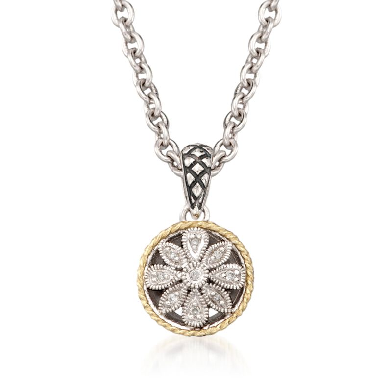 Andrea Candela Diamond Accent Floral Pendant with Chain in 18kt Yellow Gold and Sterling Silver. 16&quot; image number 1