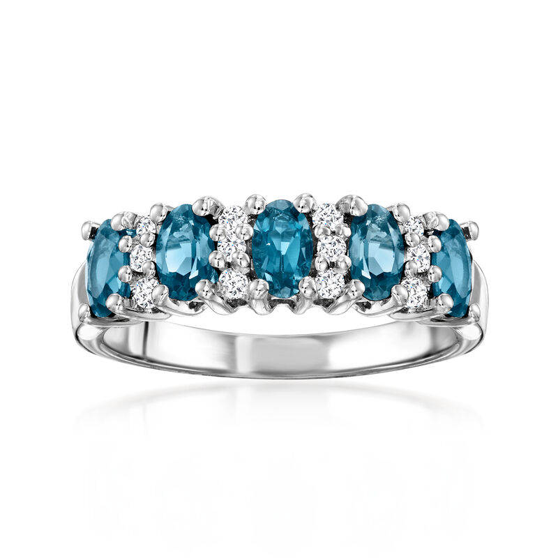 1.30 ct. t.w. London Blue Topaz and .20 ct. t.w. White Topaz Ring in Sterling Silver image number 0