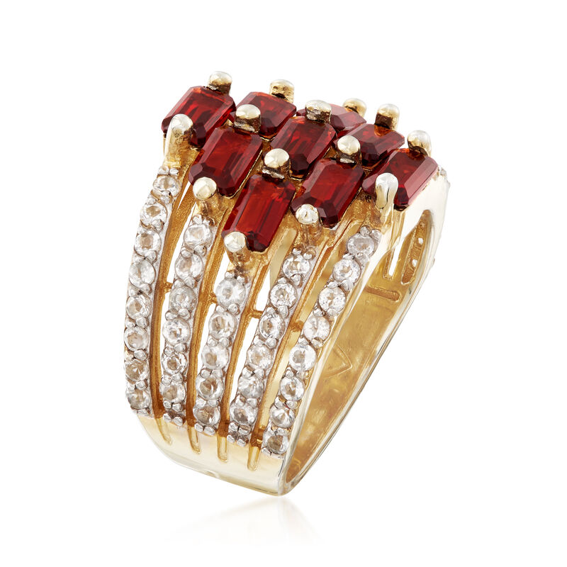 3.40 ct. t.w. Garnet and .60 ct. t.w. White Topaz Multi-Row Ring in 18kt Gold Over Sterling image number 2