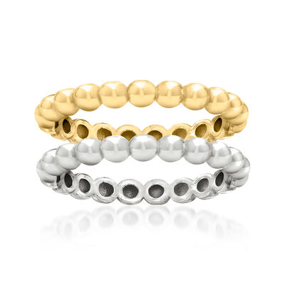 Sterling Silver and 18kt Gold Over Sterling Jewelry Set: Two Beaded Rings