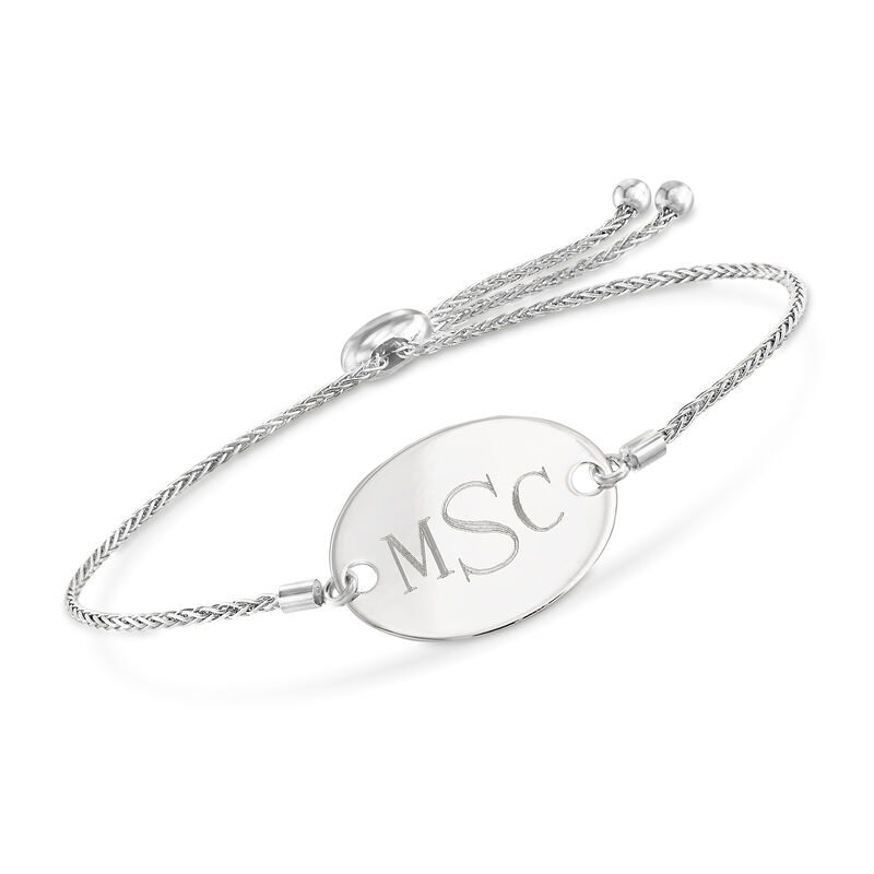 14kt White Gold Personalized Oval Bolo Bracelet image number 0