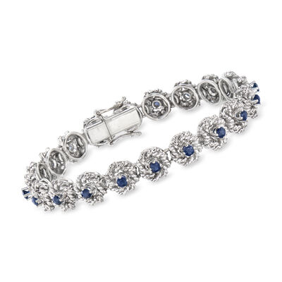 C. 1980 Vintage 2.00 ct. t.w. Sapphire Roped-Edge Bracelet in 18kt White Gold