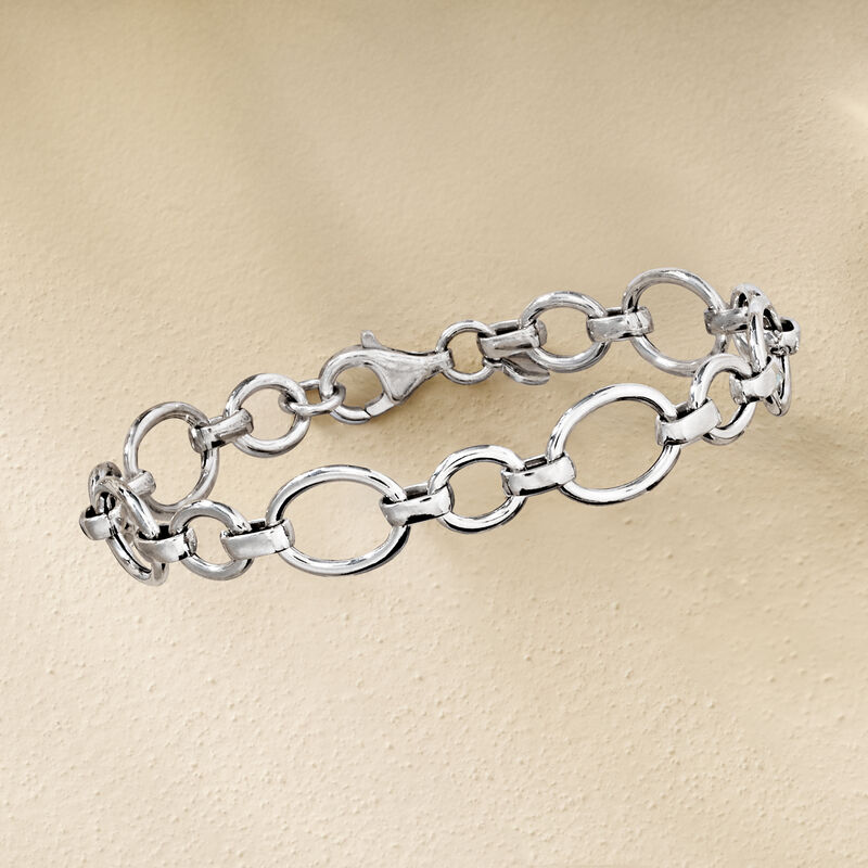 Italian Sterling Silver Cable and Oval-Link Bracelet image number 2