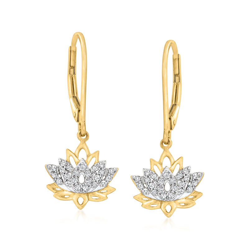 .17 ct. t.w. Diamond Lotus Drop Earrings in 18kt Gold Over Sterling image number 0