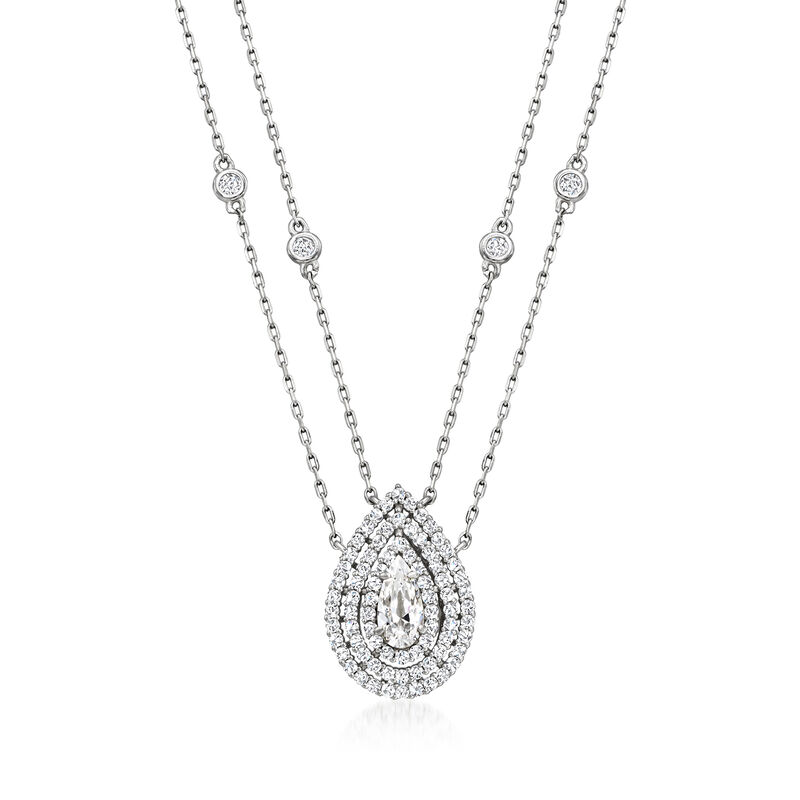 .90 ct. t.w. CZ Two-Strand Drop Necklace in Sterling Silver image number 0
