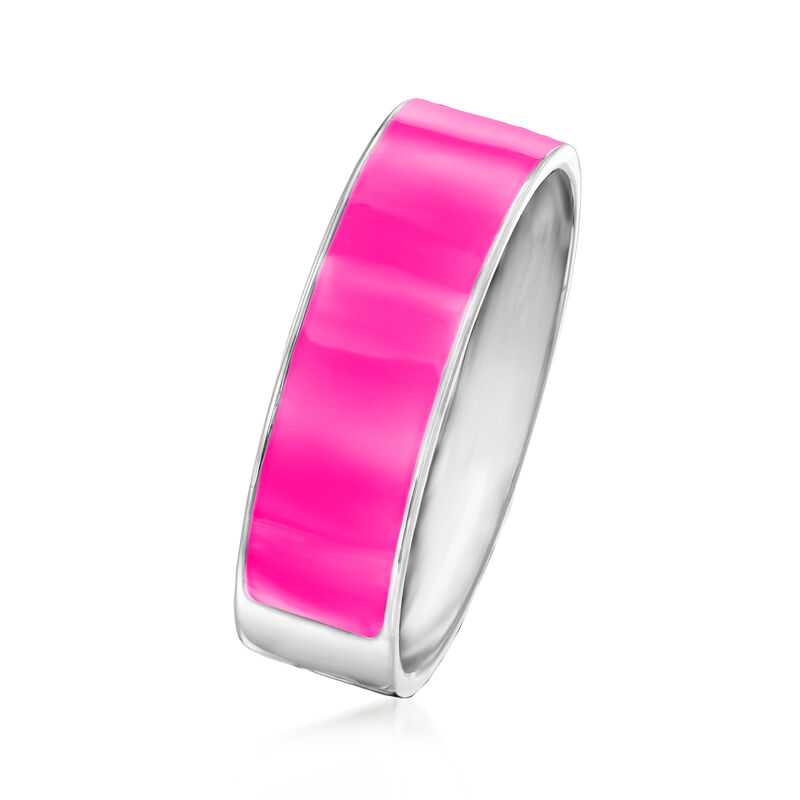 Italian 6mm Pink Enamel Ring in Sterling Silver image number 2