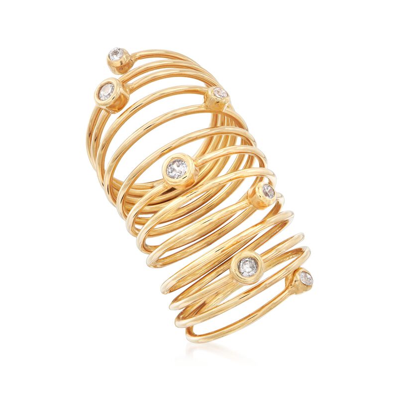 Italian .43 ct. t.w. Bezel-Set CZ Coil Ring in 18kt Gold Over Sterling image number 3