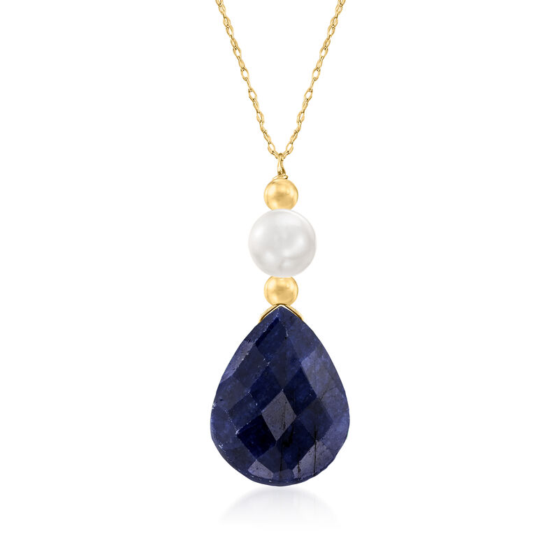 6-7mm Cultured Pearl and 10.00 Carat Sapphire Necklace in 14kt Yellow Gold image number 0