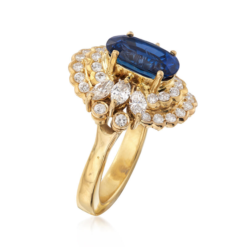 C. 1980 Vintage 3.35 Carat Sapphire and 1.55 ct. t.w. Diamond Ring in 18kt Yellow Gold image number 2