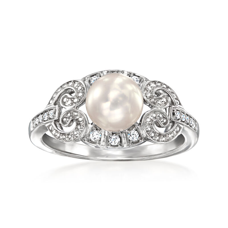 6.5-7mm Cultured Pearl and .11 ct. t.w. Diamond Swirl Ring in Sterling Silver image number 0