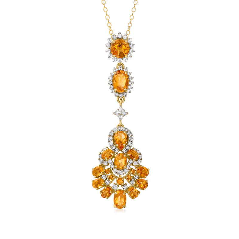 4.35 ct. t.w. Citrine and 1.05 ct. t.w. White Zircon Necklace in 18kt Gold Over Sterling image number 0