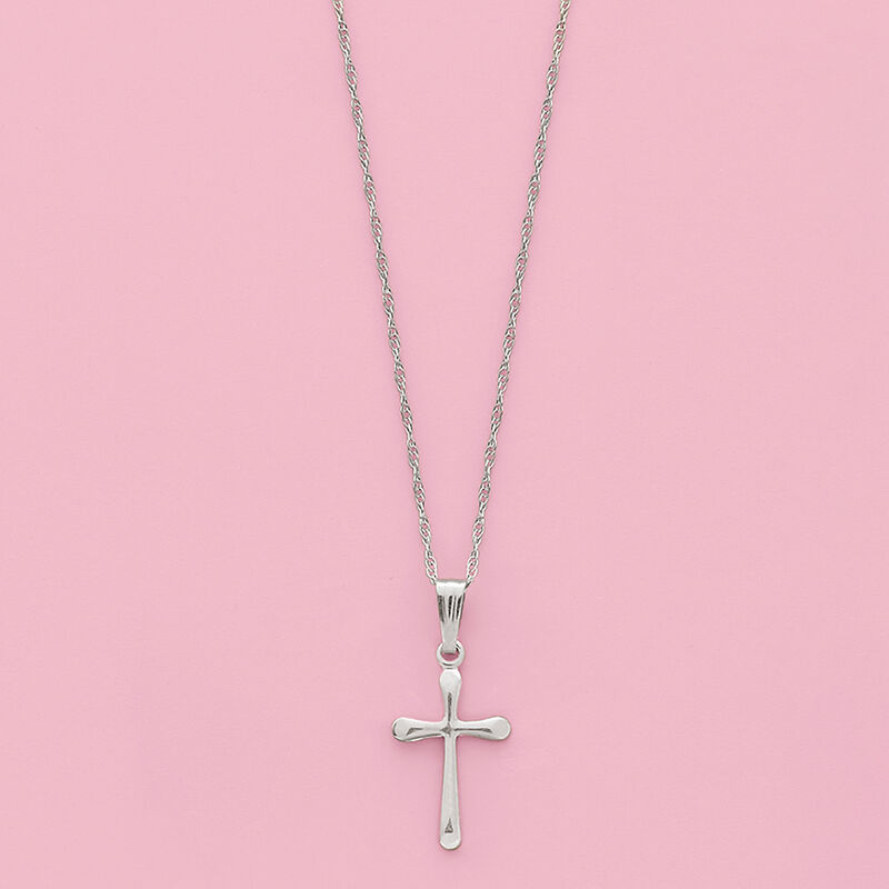 Child's 14kt White Gold Cross Pendant Necklace. 15&quot; image number 1