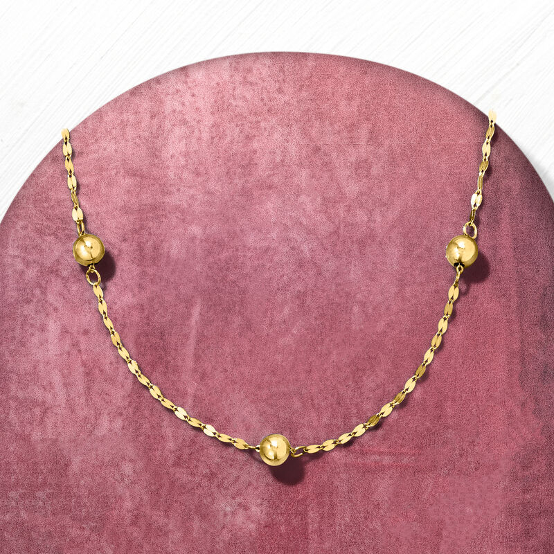 Italian 14kt Yellow Gold Bead Station Lumachina-Chain Necklace image number 2
