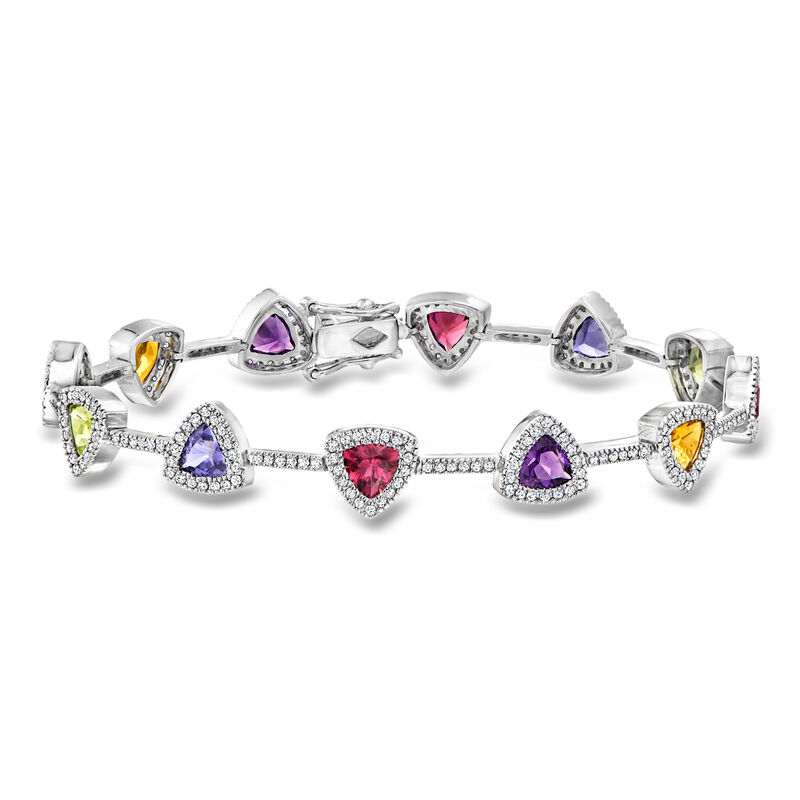 C. 1990 Vintage 4.20 ct. t.w. Multi-Gemstone and 1.60 ct. t.w. Diamond Bracelet in 18kt White Gold. 7" image number 0