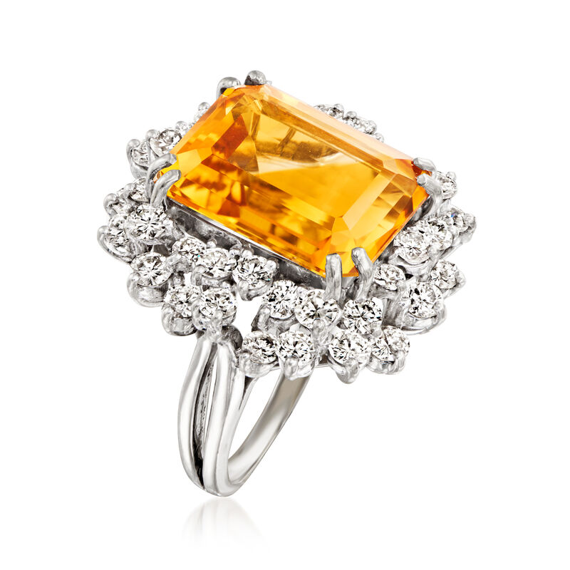C. 1980 Vintage 11.00 Carat Citrine and 3.15 ct. t.w. Diamond Cocktail Ring in 14kt White Gold. Size 6.5 image number 2