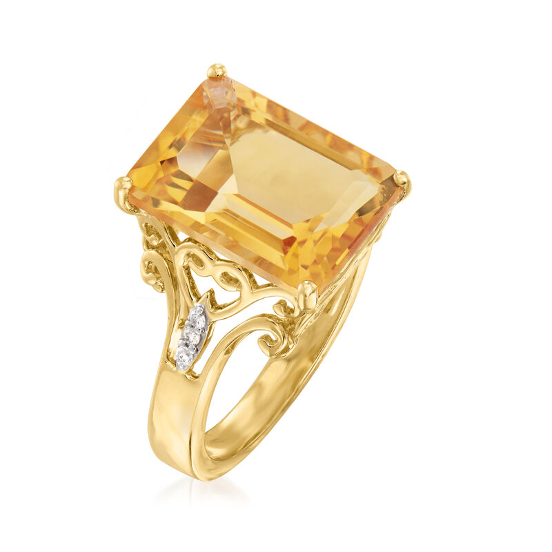 7.25 ct. t.w. Citrine Ring with Diamond Accents in 14kt Yellow Gold image number 2