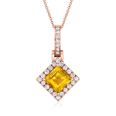 C. 2000 Vintage 1.95 Carat Citrine Pendant Necklace with .75 ct. t.w. Diamonds in 14kt Rose Gold
