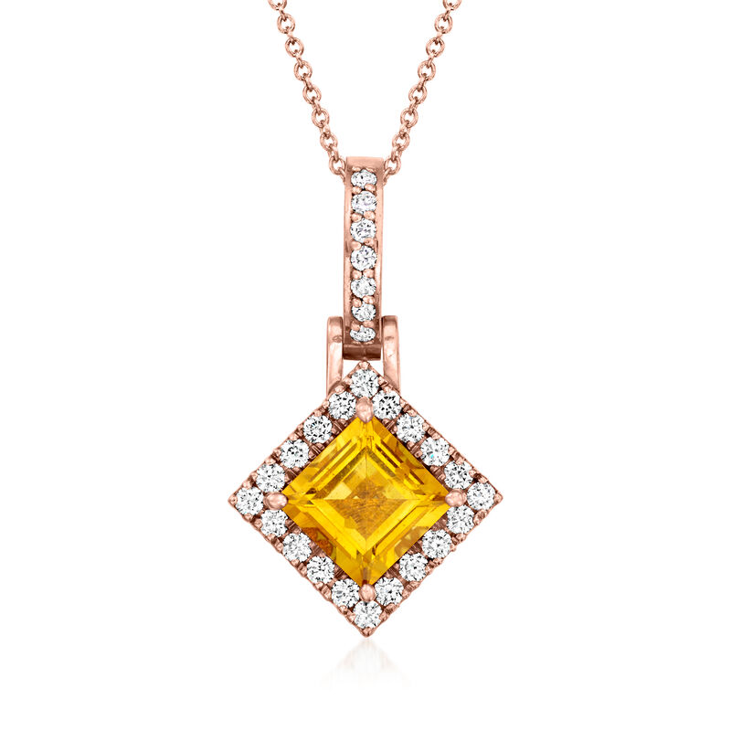 C. 2000 Vintage 1.95 Carat Citrine Pendant Necklace with .75 ct. t.w. Diamonds in 14kt Rose Gold. 18&quot; image number 0