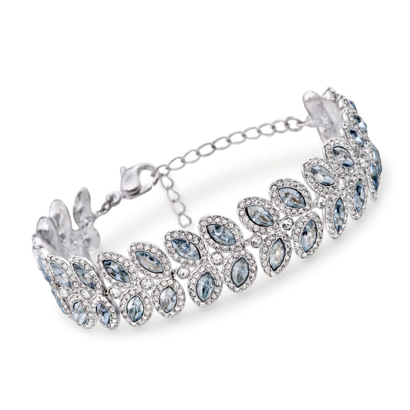 Swarovski Crystal &quot;Baron&quot; Blue and Clear Crystal Bracelet in Silvertone. 6&quot; image number 0