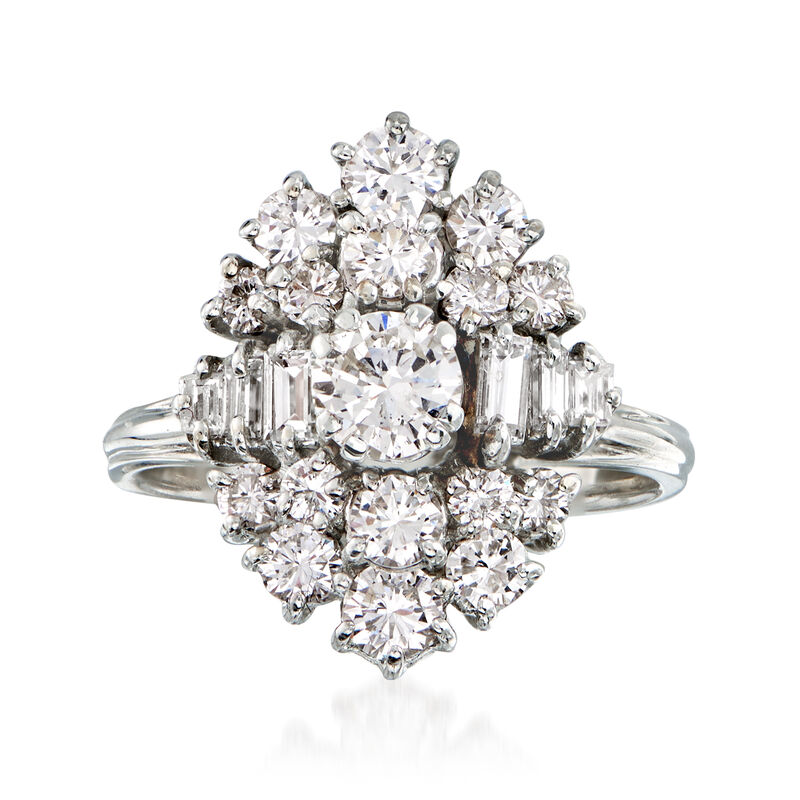C. 1960 Vintage 1.70 ct. t.w. Diamond Cluster Ring in 18kt White Gold. Size 6 image number 0