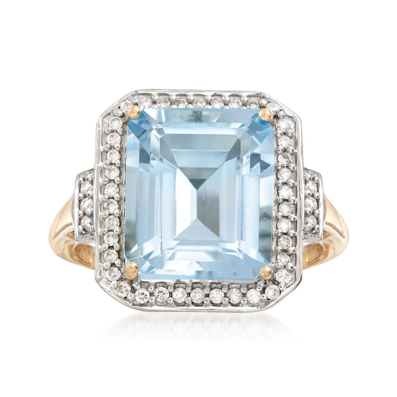 5.00 Carat Aquamarine and .22 ct. t.w. Diamond Ring in 14kt Yellow Gold image number 0