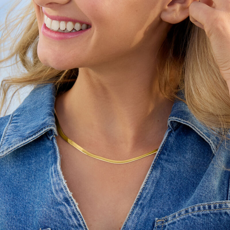 Italian 3.5mm 18kt Gold Vermeil Herringbone Necklace. 16&quot; image number 5