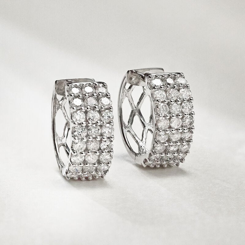 1.00 ct. t.w. Diamond Three-Row Huggie Hoop Earrings in 14kt White Gold. 3/8" image number 4