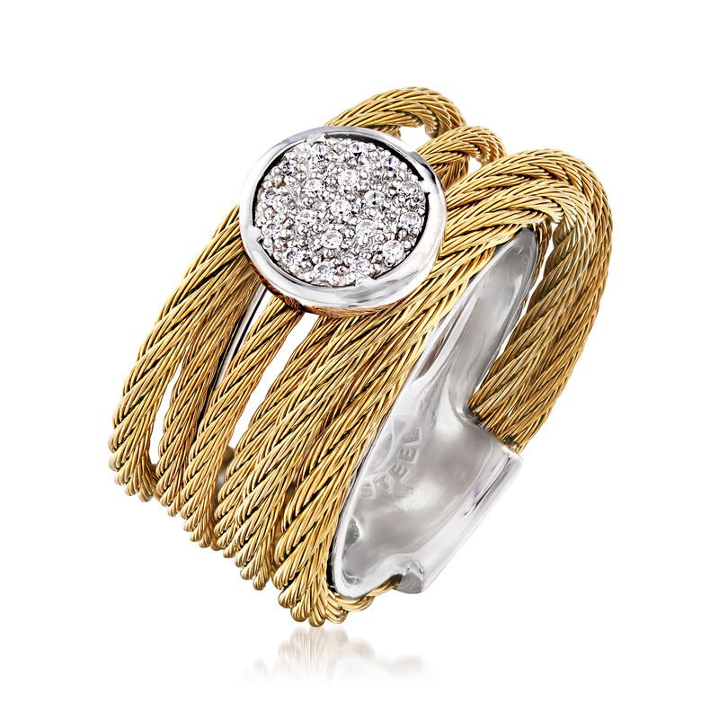 ALOR &quot;Classique&quot; .10 ct. t.w. Diamond Yellow Stainless Steel Cable Ring with 18kt White Gold image number 2